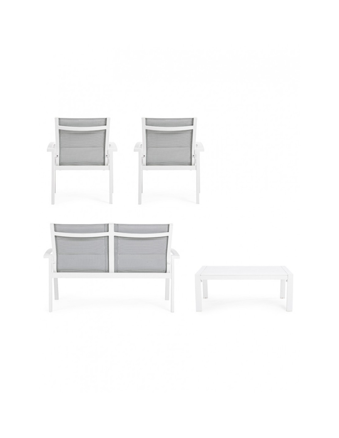 SALOTTINI: vendita online Salotto Laiken bianco, set giardino, 4 posti, divano, poltrone, tavolino, alluminio, textilene, des...