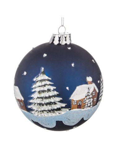 SFERE E PENDAGLI: vendita online Sfera Vetro Village Blu 10 cm di Natale - La Magia di Natale a casa tua in offerta