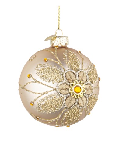 SFERE E PENDAGLI: vendita online Sfera di Natale Floret Champagne 8CM, La Magia di Natale a Casa Tua in offerta