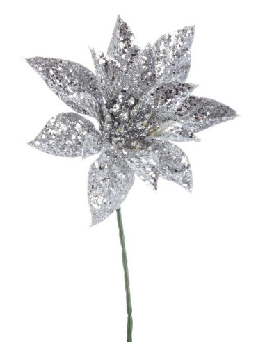 PICK: vendita online Pick Poinsettia Gaia Argento H22,5cm di Natale, La Magia di Natale a Casa Tua in offerta