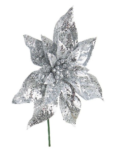 PICK: vendita online Pick di Natale Poinsettia Adriel Argento H22CM, Porta la Magia di Natale nelle Tue Decorazioni in offerta