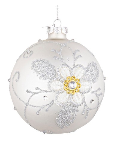 SFERE E PENDAGLI: vendita online Sfera di Natale Floret in Vetro 10cm Bianco, Porta la Magia di Natale nelle Tue Decorazioni ...