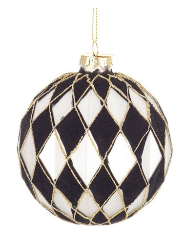 SFERE E PENDAGLI: vendita online Sfera di Natale Monochrome in Vetro 10 cm con Rombi, Porta la Magia di Natale a Casa Tua con...