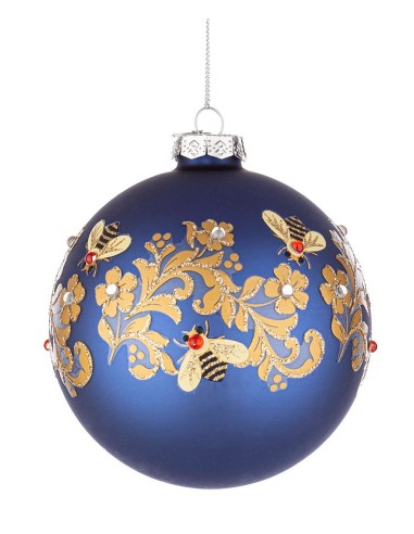 SFERE E PENDAGLI: vendita online Sfera in Vetro Honeybee Blu 10 cm, Elegante Decorazione Natalizia per Aggiungere la Magia di...