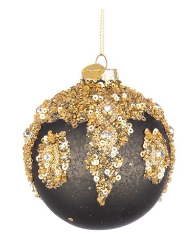 SFERE E PENDAGLI: vendita online Sfera in Vetro Melissa Nero-Oro D80, Decorazione Natalizia Elegante per Aggiungere la Magia ...