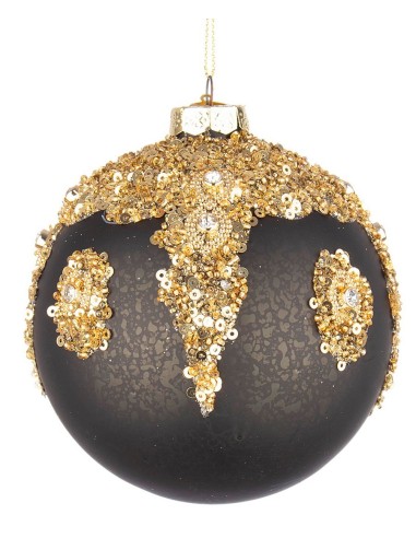 SFERE E PENDAGLI: vendita online Sfera in Vetro Melissa Nero-Oro D100, Decorazione Natalizia Elegante per Aggiungere la Magia...