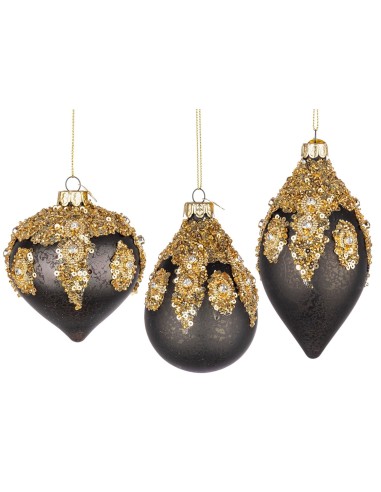 SFERE E PENDAGLI: vendita online Pendaglio Vetro Melissa Nero-Oro Assortito, Decorazione Natalizia Elegante per Aggiungere la...