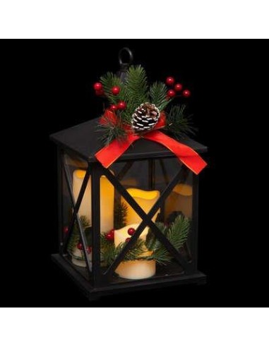 LANTERNE: vendita online Lanterna di Natale, Vetro Nero con Luci LED, 19x19x32,5 cm, Decorazione Natalizia da Esterno in offerta