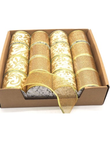 BUSTE E CARTE DA REGALO: vendita online ROTOLO NASTRO CREMA/ORO GLITTERATO 270CM ASSORTITO in offerta