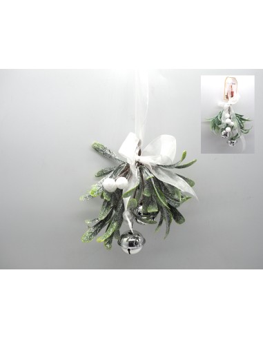 FIORI: vendita online MAZZOLINO FOGLIE GLITTERATE 17CM CON SONAGLI ARGENTO in offerta