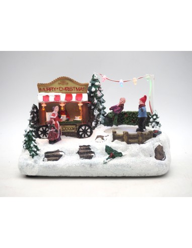 OGGETTISTICA NATALE: vendita online PAESAGGIO INNEVATO NEGOZIO E PISTA PATTINAGGIO 13X19X10CM in offerta