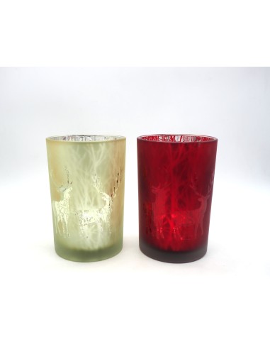 VETRERIE: vendita online VASO VETRO 18X12CM CON RENNA ORO/ROSSO in offerta