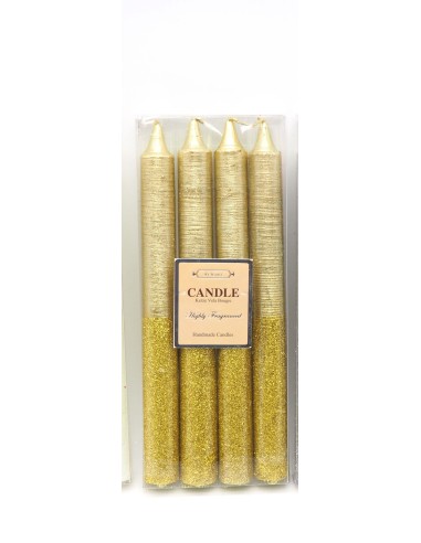 CANDELE E GIROCANDELE: vendita online CONF 4 CANDELE 20CM GLITTER ORO in offerta