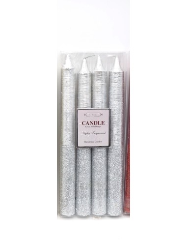 CANDELE E GIROCANDELE: vendita online CONF 4 CANDELE 20CM GLITTER ARGENTO in offerta