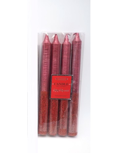 CANDELE E GIROCANDELE: vendita online CONF 4 CANDELE 20CM GLITTER ROSSO in offerta