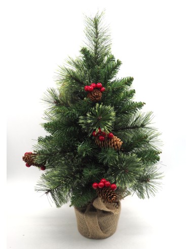 ALBERI DI NATALE: vendita online Albero di Natale "pino" altezza 60cm con bacche e pigne base juta in offerta