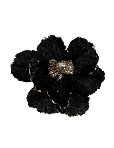 FIORI: vendita online FIORE TESSUTO CON CLIP NERO/ORO 22X20CM in offerta