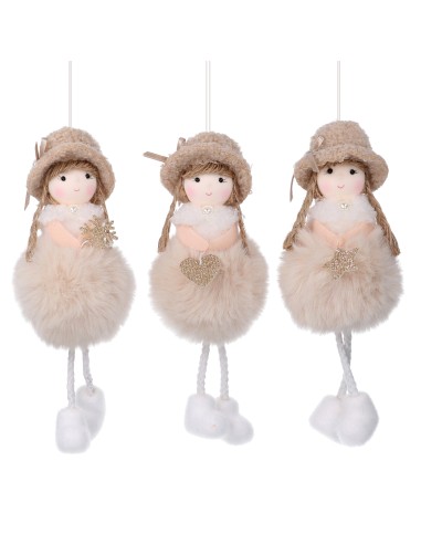 OGGETTISTICA NATALE: vendita online BAMBOLINA CON CAPPELLO TESSUTO BEIGE H20CM ASSORTITO in offerta