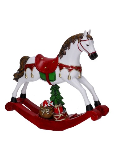 OGGETTISTICA NATALE: vendita online CAVALLO DONDOLO RESINA BIANCO 18X5X17,5CM in offerta