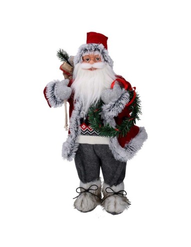 OGGETTISTICA NATALE: vendita online BABBO NATALE TESSUTO GRIGIO/ROSSO 30CM CON GHIRLANDA E REGALI in offerta