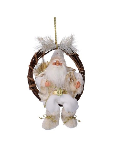 OGGETTISTICA NATALE: vendita online BABBO NATALE TESSUTO BIANCO/ORO SU GHIRLANDA 30CM in offerta