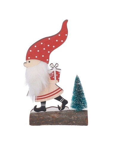 OGGETTISTICA NATALE: vendita online BABBO CON PACCO DONO LEGNO ROSSO 12X16,8CM in offerta