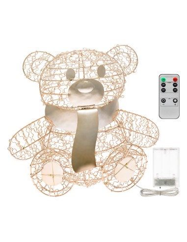 LUCI DI NATALE: vendita online Orsetto Teddy Bear Seduto H27cm Metallo Champagne con 80 Microled | Decorazione Natalizia in o...