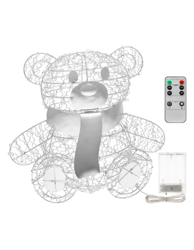 LUCI DI NATALE: vendita online Orsetto Teddy Bear Seduto H27cm Metallo Argento con 80 Microled | Decorazione Natalizia in off...