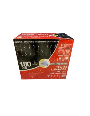 LUCI DI NATALE: vendita online Catena Luci di Natale a Tenda da 180LED Bianco Freddo resistente all'esterno in offerta