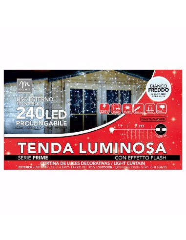 LUCI DI NATALE: vendita online TENDA DI LUCI A 240 LED E 24 FILI DA ESTERNO EFFETTO FLASH BIANCO in offerta