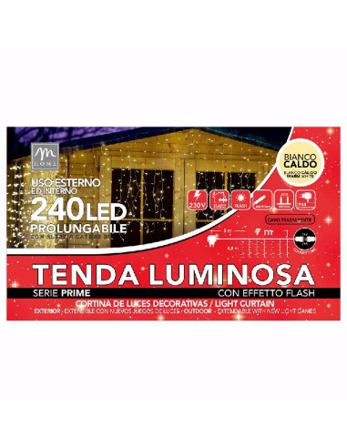 LUCI DI NATALE: vendita online TENDA DI LUCI A 240 LED E 24 FILI DA ESTERNO EFFETTO FLASH BIANCO in offerta