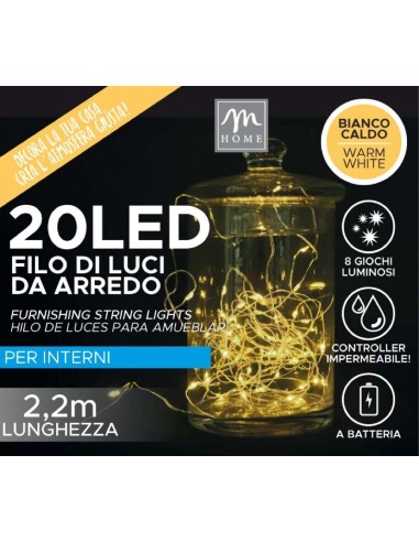 LUCI DI NATALE: vendita online FILO 20 LED BIANCO CALDO IN ESPOSITORE CON TRYME in offerta