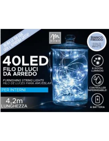 LUCI DI NATALE: vendita online Filo di Luci di Natale 4.2mt da 40 LED Bianco Freddo in offerta