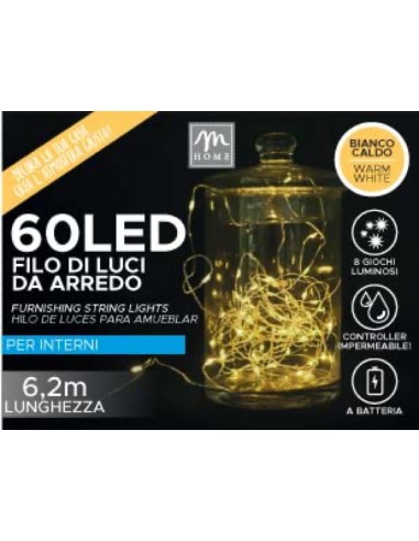 LUCI DI NATALE: vendita online FILO 60 LED BIANCO CALDO IN ESPOSITORE CON TRYME in offerta