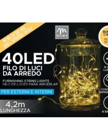 LUCI DI NATALE: vendita online FILO 40 LED BIANCO CALDO A BATTERIA DA ESTERNO CON 8 GIOCHI in offerta