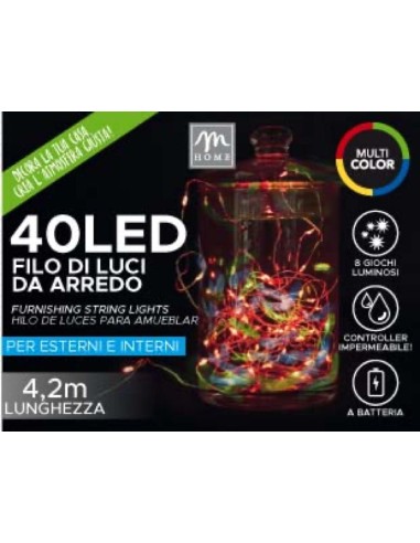 LUCI DI NATALE: vendita online FILO 40 LED MULTICOLORE A BATTERIA DA ESTERNO CON 8 GIOCHI in offerta