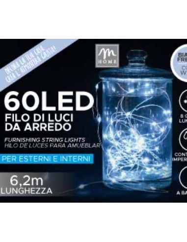 LUCI DI NATALE: vendita online Filo di Luci di Natale da 60 LED Bianco freddo a Batteria da esterno con 8 giochi luminosi in ...