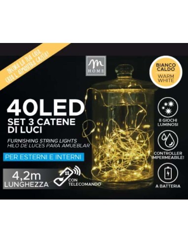 LUCI DI NATALE: vendita online SET 3 FILI 40 LUCI COLORE BIANCO CALDO DA ESTERNO in offerta