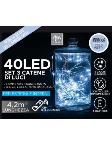 LUCI DI NATALE: vendita online Set 3 Catene Luci di Natale da 40 LED Bianco freddo da esterno in offerta