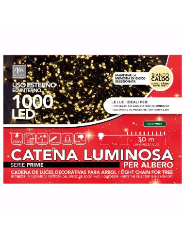 LUCI DI NATALE: vendita online CATENA 1000 LED COLORE BIANCO CALDO 8 GIOCHI DA ESTERNO in offerta