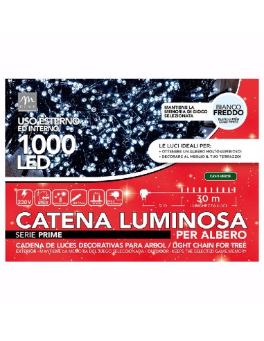 LUCI DI NATALE: vendita online CATENA 1000 LED COLORE BIANCO 8 GIOCHI DA ESTERNO in offerta