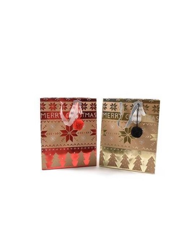 BUSTE E CARTE DA REGALO: vendita online SACCHETTO NATALIZIO FIOCCO E GUANTO 26X32,5X13,5CM ASSORTITO in offerta