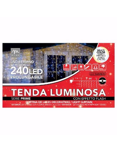 LUCI DI NATALE: vendita online TENDA DI LUCI PROLUNGABILE 240LED FLASH BIANCO/BIANCO CALDO in offerta