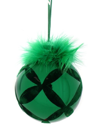 SFERE E PENDAGLI: vendita online SFERA 130970 VERDE DEC.PIUME 10CM VETRO in offerta