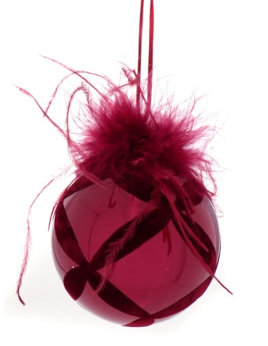 SFERE E PENDAGLI: vendita online SFERA 130976 BURGUNDY DEC.PIUME 10CM VETRO in offerta