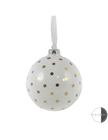 SFERE E PENDAGLI: vendita online SFERA VETRO 8CM BIANCO DOTS ORO in offerta