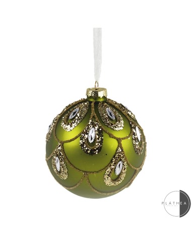 SFERE E PENDAGLI: vendita online SFERA VETRO 8CM VERDE DECORO ORO in offerta