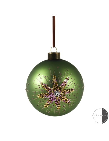 SFERE E PENDAGLI: vendita online SFERA VETRO 8CM VERDE FIORE ORO in offerta