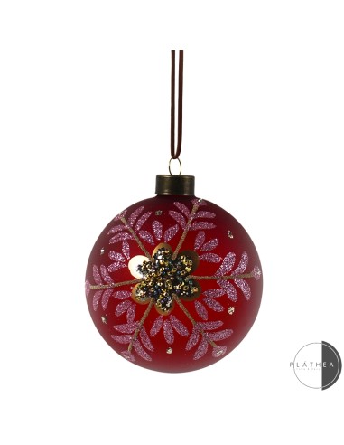 SFERE E PENDAGLI: vendita online SFERA VETRO 10CM ROSSO FIORE ORO in offerta