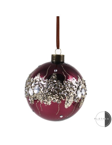 SFERE E PENDAGLI: vendita online SFERA VETRO 10CM BURGUNDY DECORO STRASS in offerta